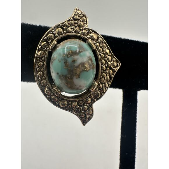 VTG Signed Sarah Cov Gold Tone And Multicolor Cabochon Center Clip-On Earrings - Picture 3 of 5